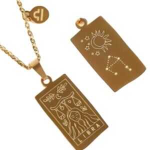 Libra Zodiac Pendant Necklace 18K Gold Electro-Plated Stainless Steel - Gold